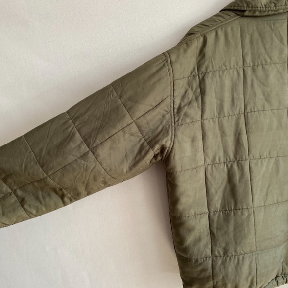 Vintage 90s Bogari Studio Army Green Oversized Silk Boxy Quilted Jacket Size M/L - Picture 9 of 11